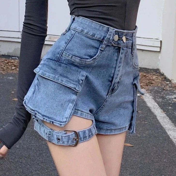 Sexy Hollow Out Streetwear Denim Shorts 