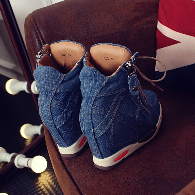 Women's Denim Wedges high top sneakers  