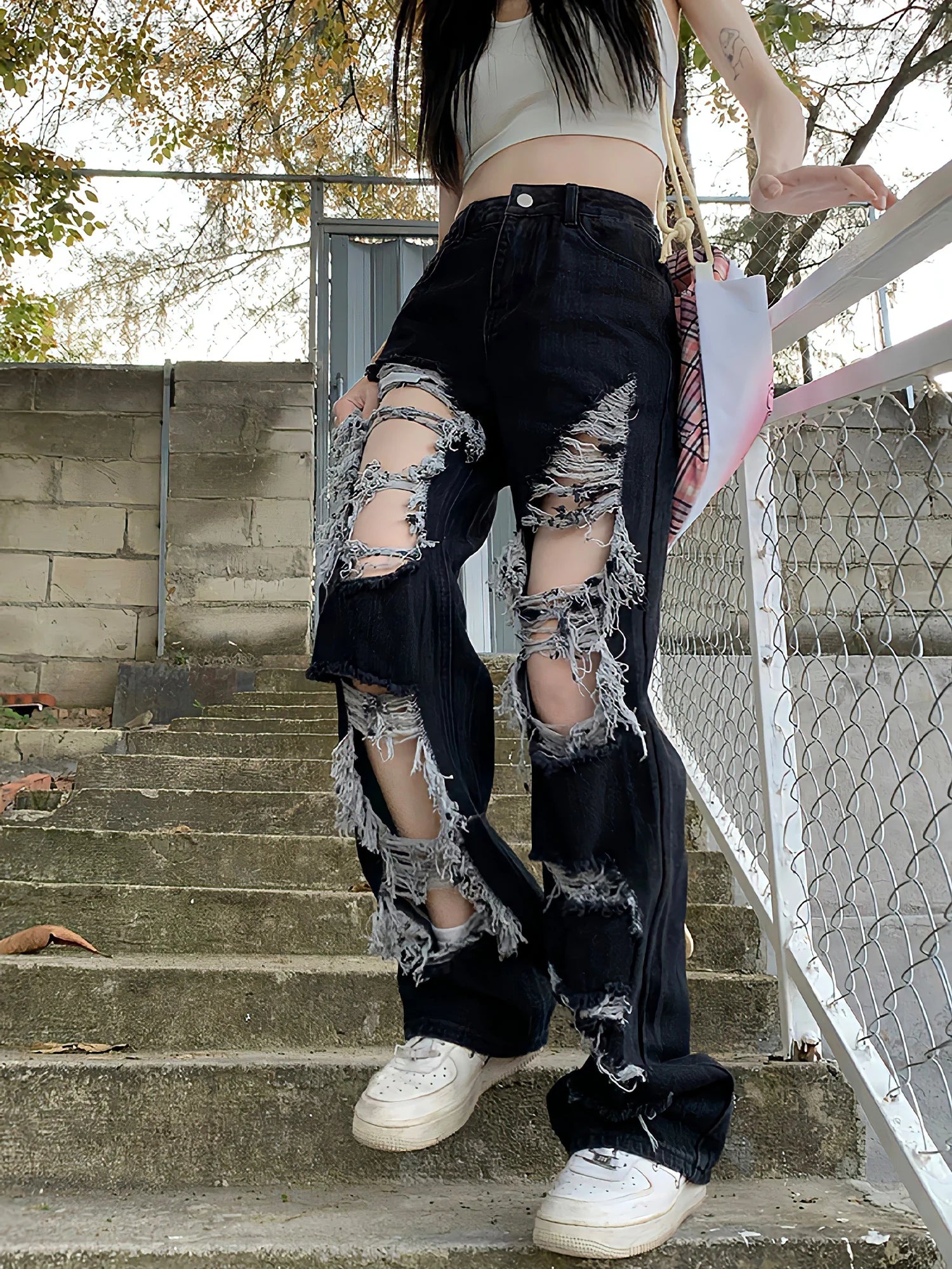 New Women Distressed Broken Hole Streetwear Jeans