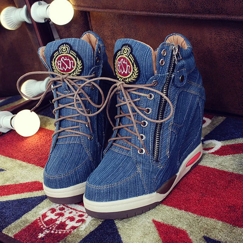 Women's Denim Wedges high top sneakers  