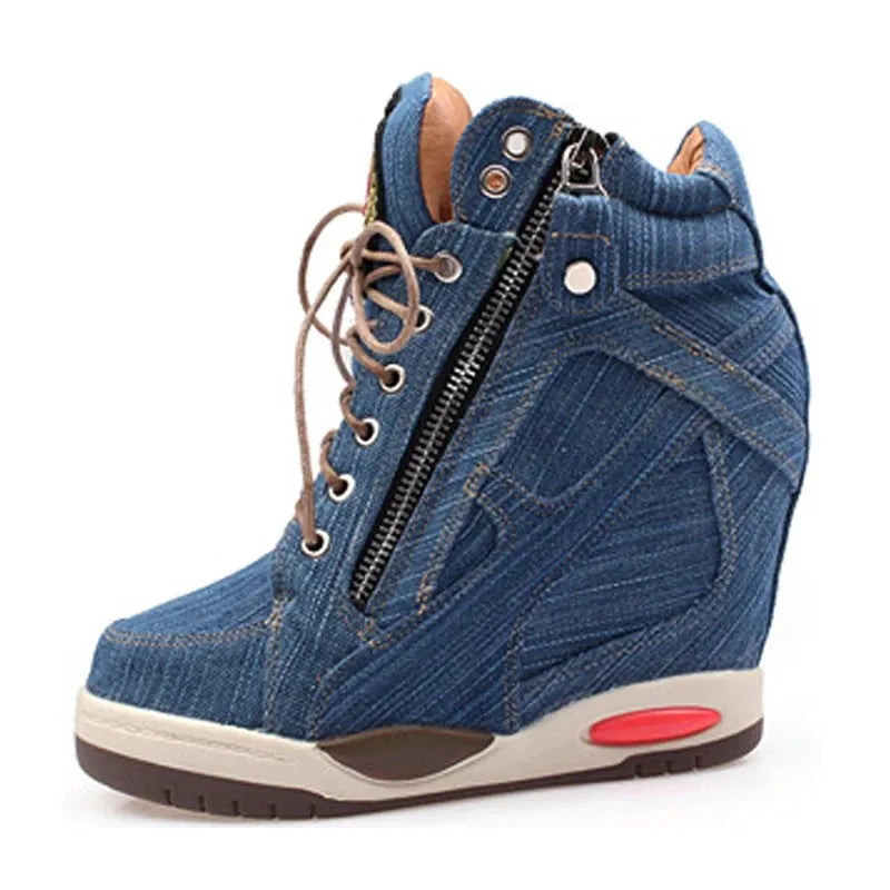 Women's Denim Wedges high top sneakers  