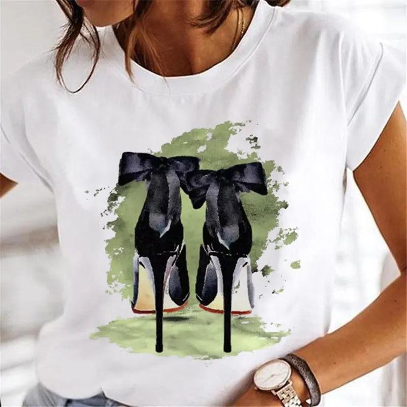 Women Wine Print Girl T-shirts  