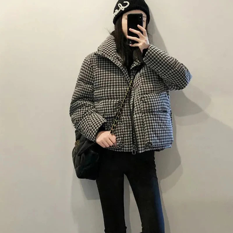 Fashion Hounds tooth Puffer Jacket 