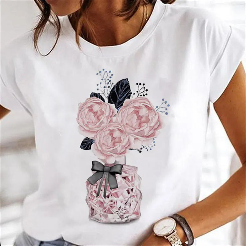 Women Wine Print Girl T-shirts  