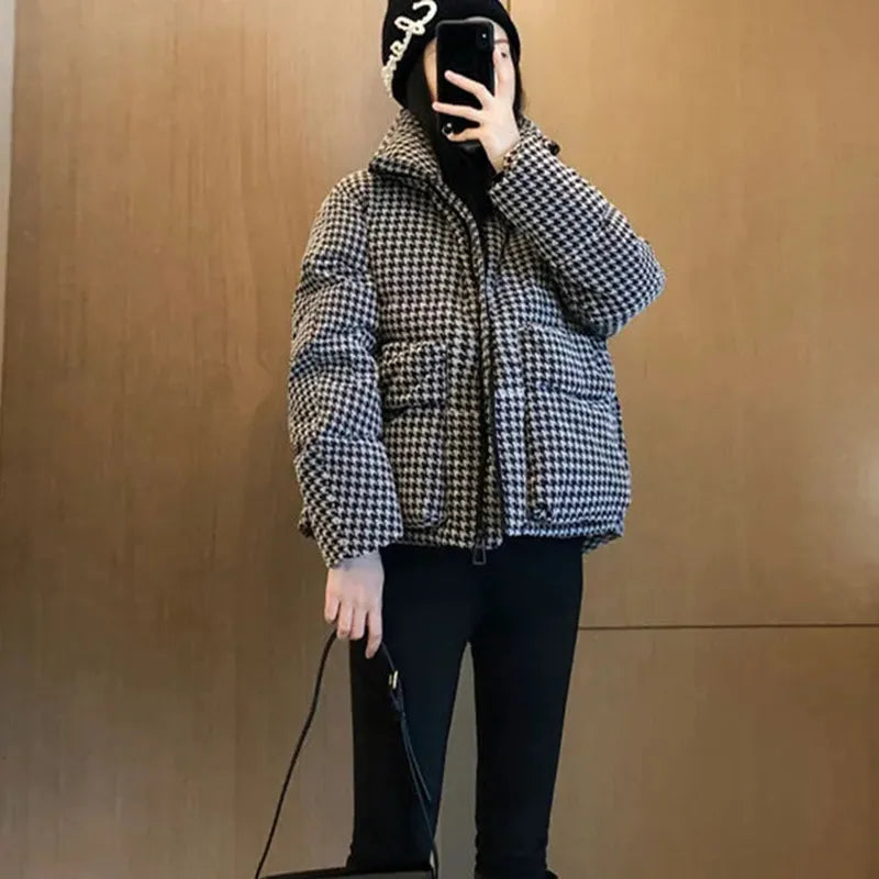 Fashion Hounds tooth Puffer Jacket 