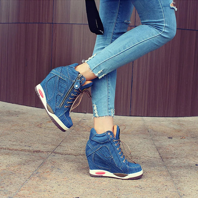 Women's Denim Wedges high top sneakers  