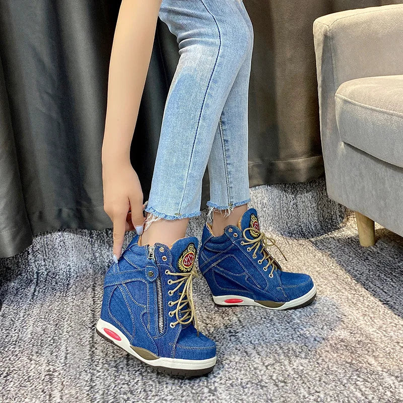 Women's Denim Wedges high top sneakers  