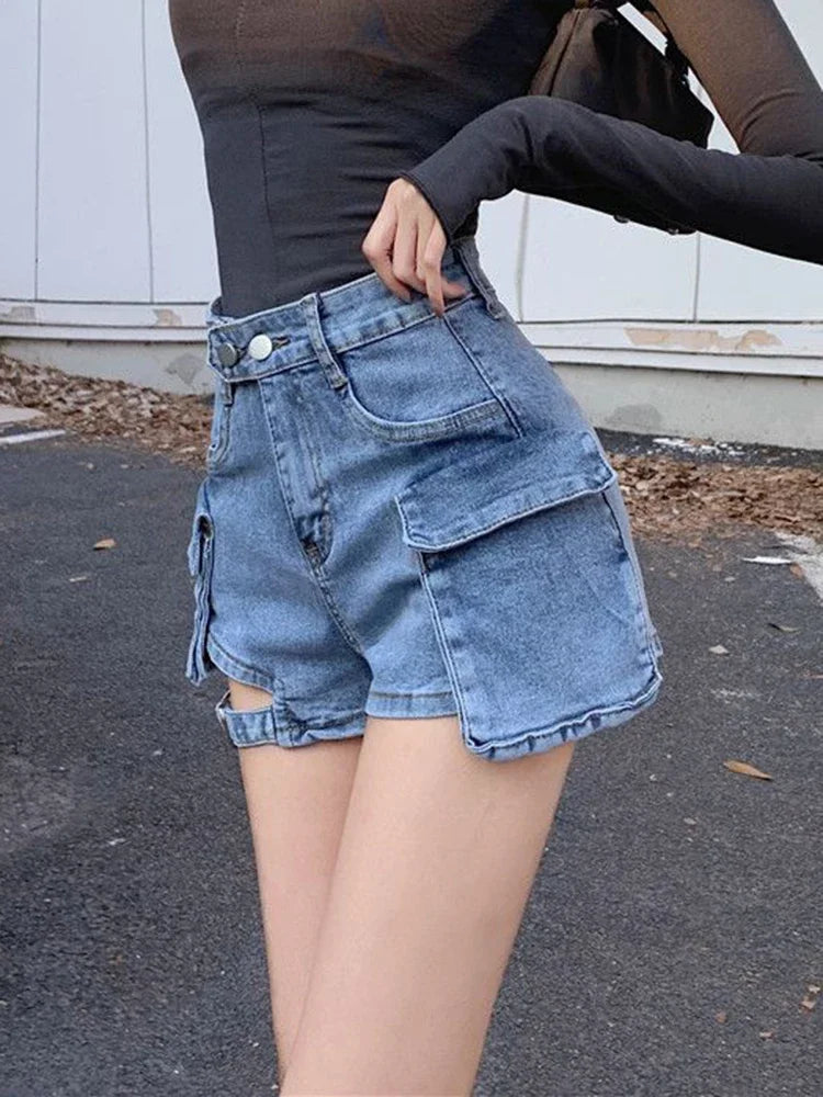 Sexy Hollow Out Streetwear Denim Shorts 